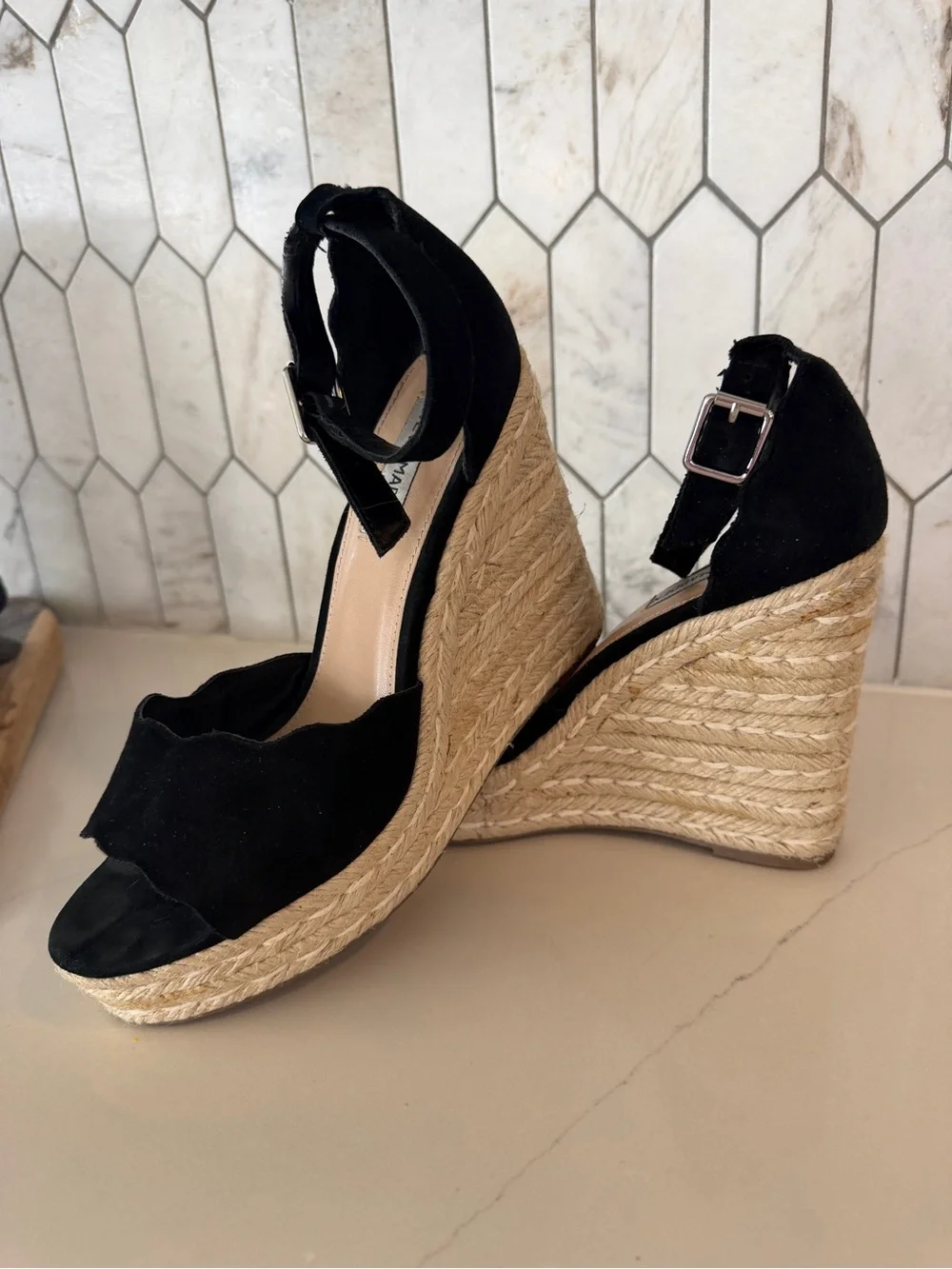 Steve Madden Black Suede Susana Espadrille Wedge Size 8.5